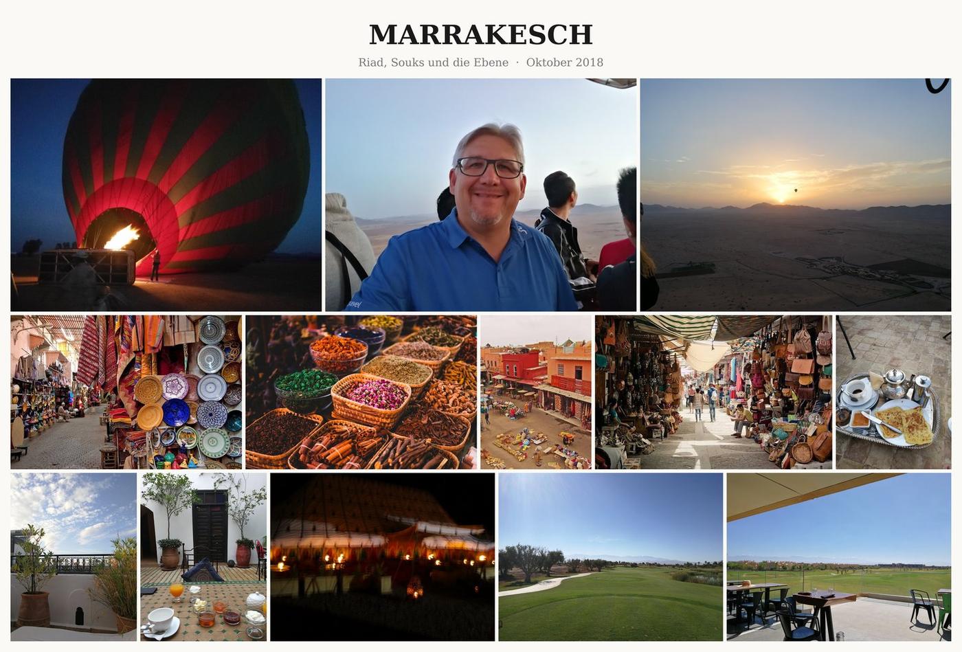 Fotocollage Marrakesch: Riad, Souks und die Ebene